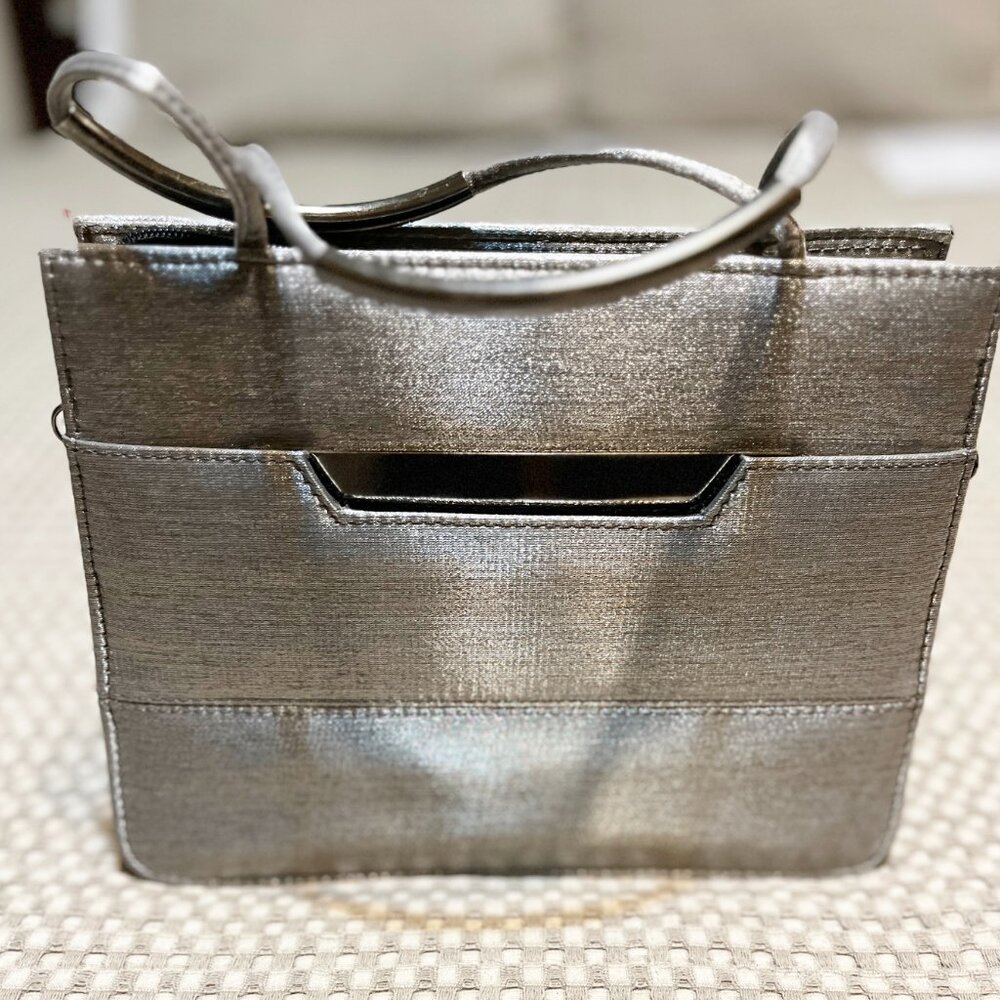 Shimmering Silver evening bag with Textured Metallic Sheen Approx. 9" x 7"